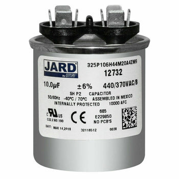 Jard 325P106H44M20A4ZM9 10.0 uF +/-6% 440/370 VAC/B Round Run Capacitor 50/60Hz