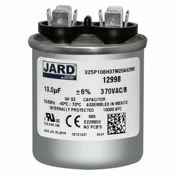 Jard 325P106H37M20A4ZM9 10.0 uF +/-6% 370 VAC/B Round Run Capacitor 50/60Hz