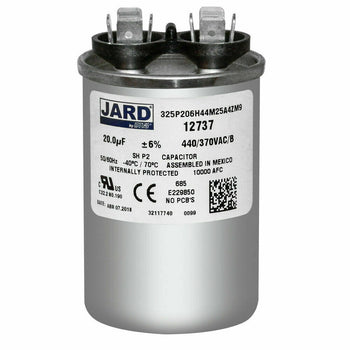Jard 325P206H44M25A4ZM9 20.0 uF +/-6% 440/370 VAC/B Round Run Capacitor 50/60Hz