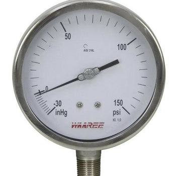 Waree AISI 316L RP174 30-0-150 Hg/PSI 5" Vacuum/Pressure Gauge