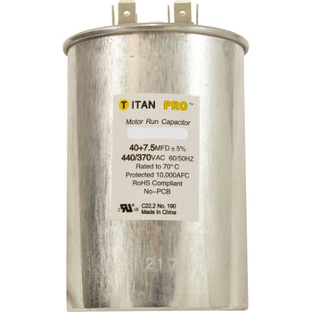 Titan 40+7.5 uF/MFD Dual Motor Run Capacitor 440/370V Replaces HPX11023542