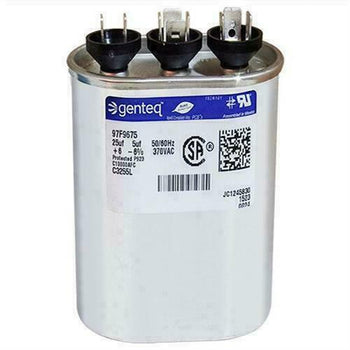 GE / Genteq 97F9675 25 + 5 uf 370 VAC Oval Dual Rated Capacitor